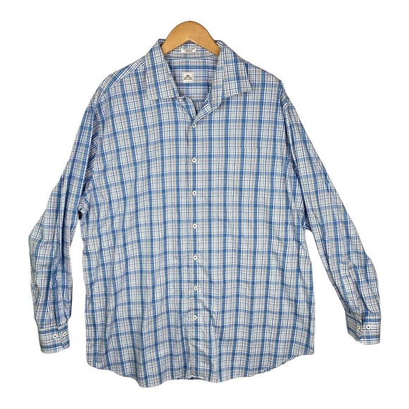 Peter Millar Crown Comfort Blue Plaid Print Pocket Button Down Shirt Size XXL - Picture 1 of 6
